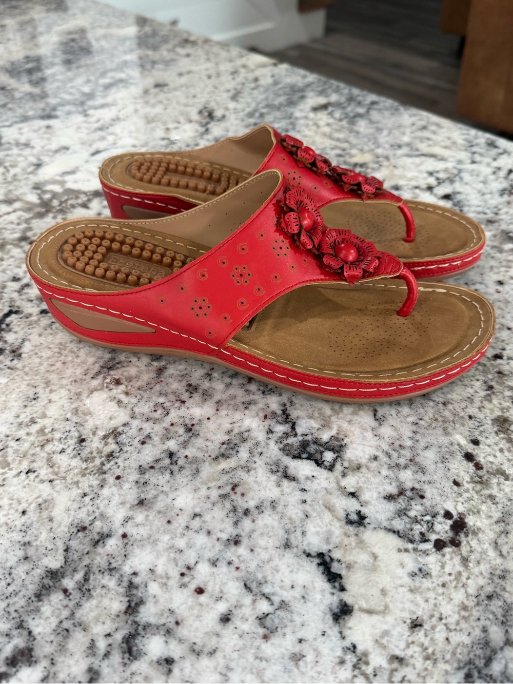 Ecetana Women’s Red Floral Thong Sandals